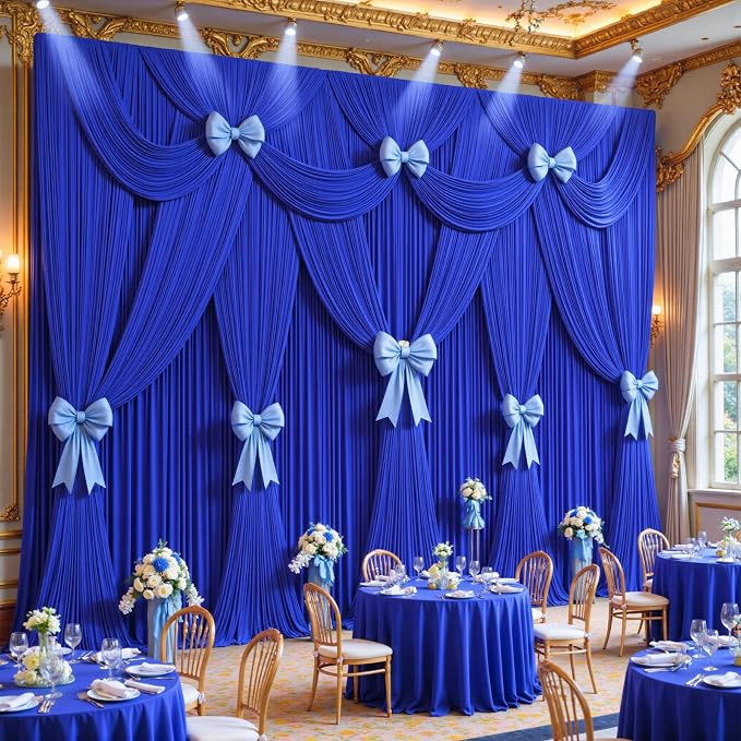 30ftx12ft Wrinkle Free Royal Blue Backdrop Curtain, 6 Panels 12FT Long Wedding Photo Backdrop Drapes, Silky Polyester Back Drop Cloth for Birthday Photography Background Party Backdrop Draping