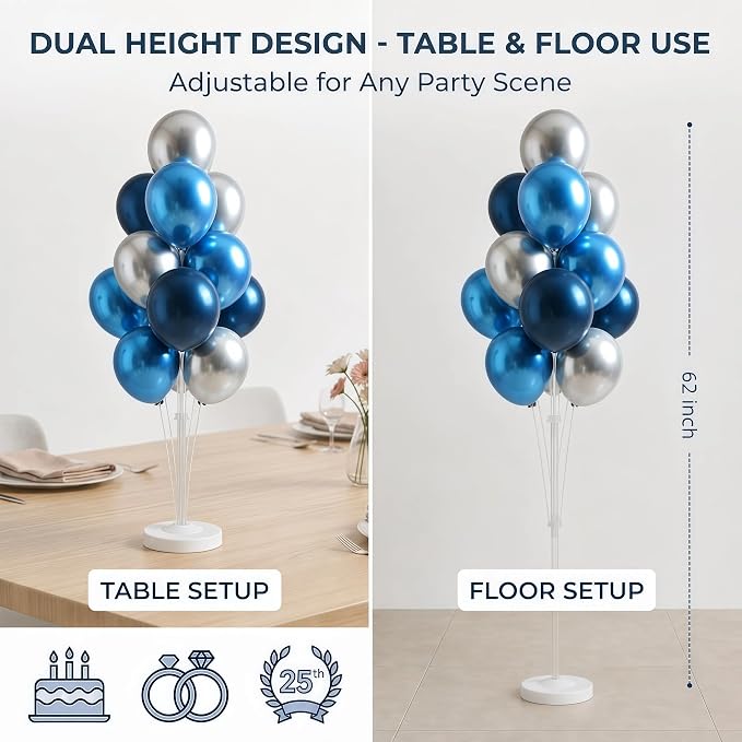 Balloon Column Kit for Floor-Balloon Columns with Stand, Base and Pole,Balloon Tower Backdrop Decoration for Wedding, Baby Shower, Birthday Party, or Bachelorette Parties (BLUE SILVER)