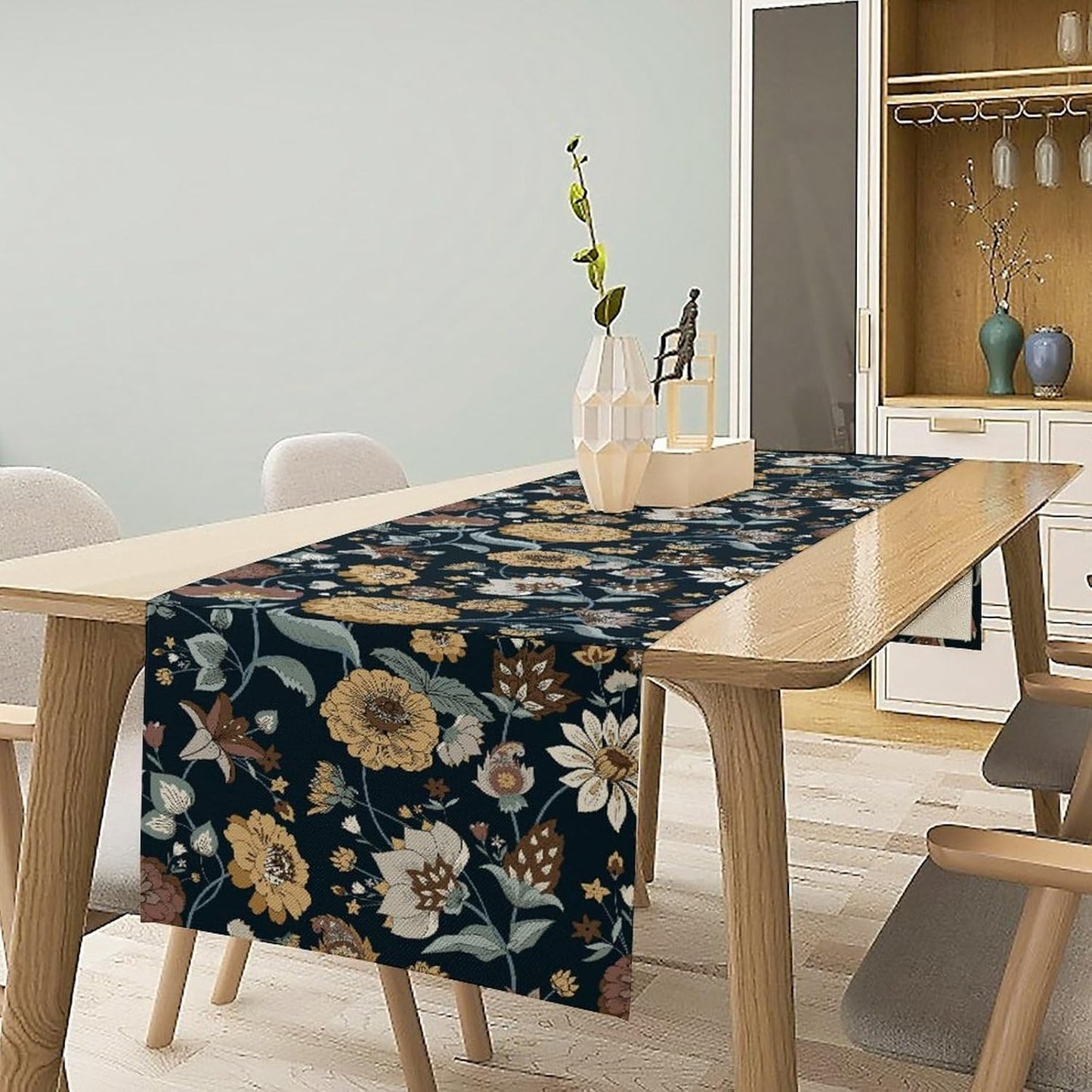 Boho Floral Table Runner Bohemian Floral Vintage Home Kitchen Dining Table Decoration 13x90 Inch 1PCS