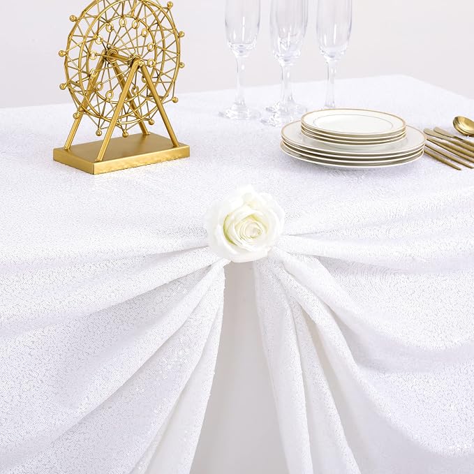B-COOL White Sequin Tablecloth Small Decorative Table Cloths Christmas White Sparkly Tabletop Fabric Linen for Valentine's Day Wedding Party Banquet 50x50inch