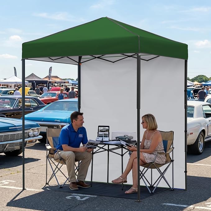 EAGLE PEAK 6x4 Instant Pop Up Canopy Tent with 1 Side Wall Panel, Straight Leg Sun Shelter, Portable Canopy with Carry Bag for Camping, Beach & Sports, Green