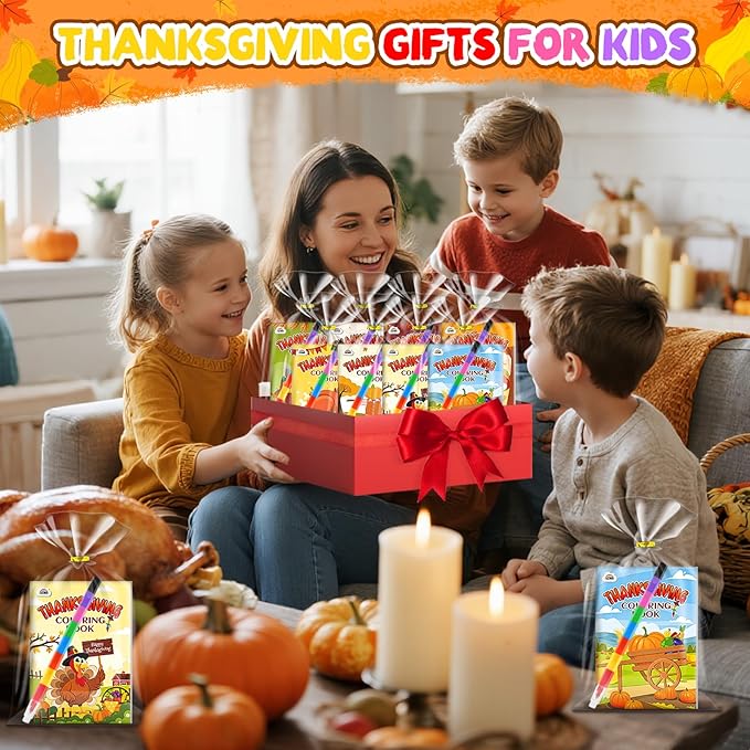 ZMLM 24 Pack Thanksgiving Coloring Books for Kids with Crayons,Party Favors for Kids 4-8, Goodie Bags Stuffers for Toddlers, Classroom Prizes Birthday Return Gifts (Thanksgiving)