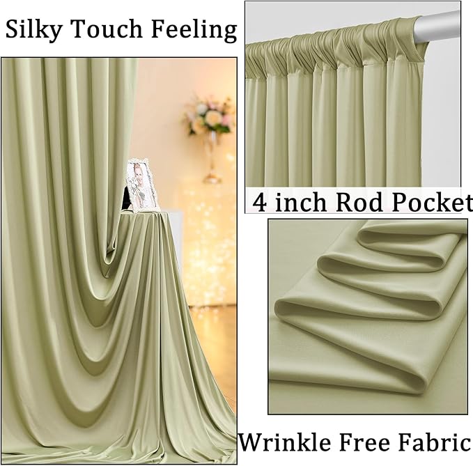 20ft x 10ft Wrinkle Free Sage Green Backdrop Curtains for Parties, Thick Polyester Green Photo Backdrop Drapes for Wedding Birthday Party Photography Background Backdrop Stand