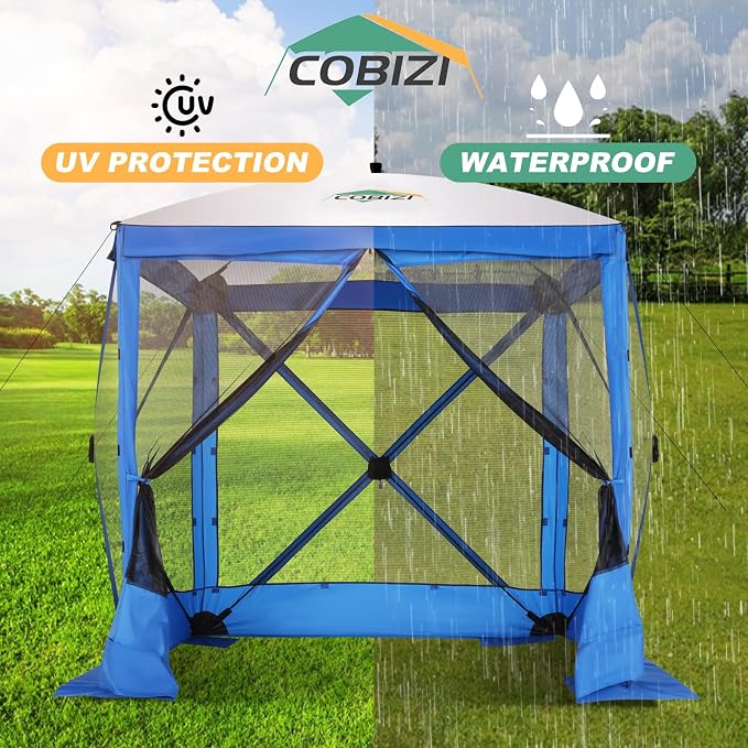 COBIZI 6x6 FT Pop up Gazebo, Popup Canopy Tent, Waterproof Screened in Gazebos,Portable Outdoor Small Screen Tents Sun Shelter,carpas para Patio for Camping, Garden and Backyard,Blue