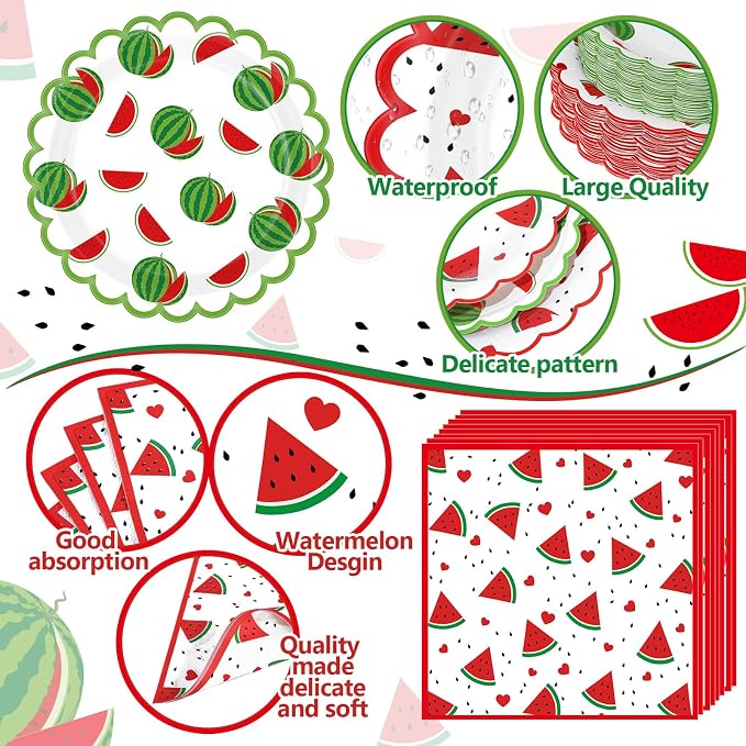 Funnymoom 400 Pcs Watermelon Birthday Party Supplies for 50 Guest Cute Summer Fruit Disposable Plates Napkin Cup Spoon Fork Knives for Outdoor Picnic Birthday Baby Bridal Shower Party Supplies