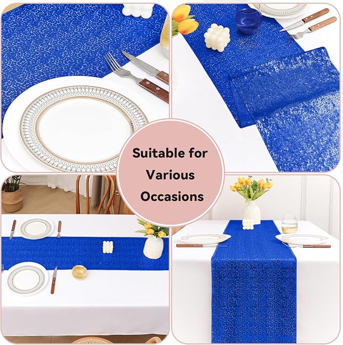 Sugargirl 10 Packs 12 x 72 inches Sequin Table Runner, Glitter Royal Blue Table Runner for Birthday Party Supplies Wedding Holiday Celebration Event Decorations