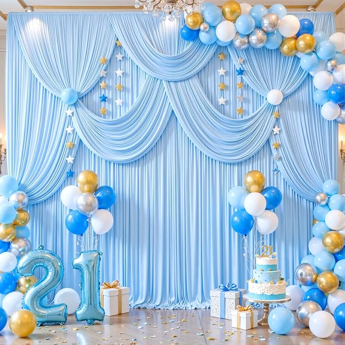 8 Panels Baby Blue Backdrop Curtains for Wedding Party Wrinkle Free Backdrops Curtain Drapes Fabric Decorations Photo Back Drop Cloth for Baby Shower Photography Stage Reception 40ft(W) x 12ft(H)