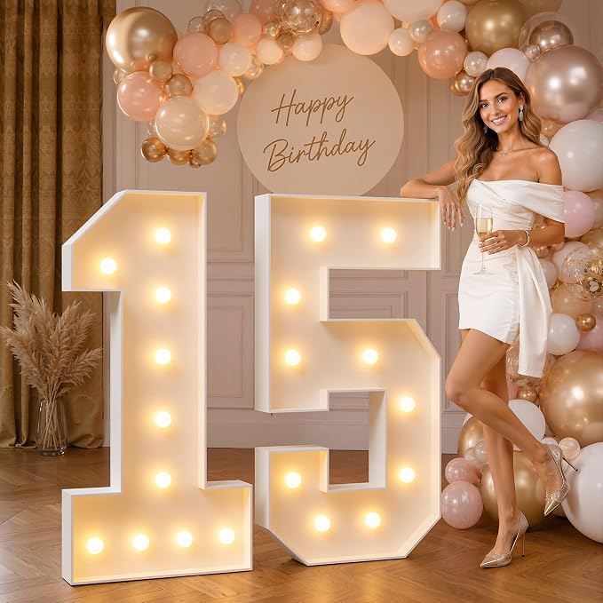 imprsv 4FT Marquee Numbers 15,DIY Light Up Numbers for 15th Birthday Decorations, Party Decorations,Anniversary Party Decor,Mosaic Number for Balloons Number 15,Pre-Cut Foam Board Kit