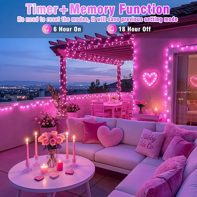 300 LED Pink String Lights Indoor Valentines Day Decorations, 100 FT Valentines Day Lights Waterproof with 8 Modes, Clear Wire Pink Fairy Lights Plug in for Valentine Day Wedding Party Bedroom Decor