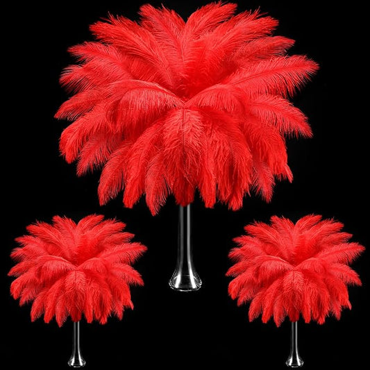 Maitys 90 Pcs Large Natural Ostrich Feathers Bulk 14-16 Inch (35-40cm) 12-14 Inch (30-35cm) 10-12 (25-30cm) Ostrich Feathers Plumes for Centerpieces Wedding (Red)