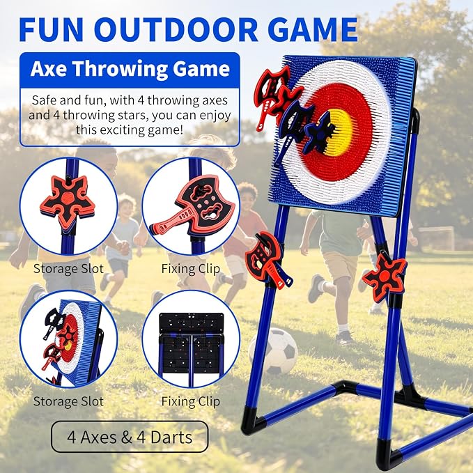 Axe Throwing Game for Backyard, 2-in-1 Axe & Dart Target Game Set with 4 Safe Throwing Axes & 6 Darts, Portable Outdoor Indoor Family Party Yard Game for Adults & Kids
