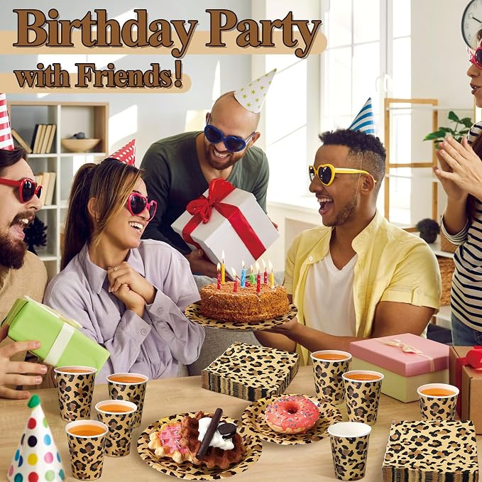 Funnymoom 250 Pcs Leopard Print Plates Napkins and Cups Cheetah Print Party Decoration Tableware Safari Animal Leopard for Birthday Baby Shower Party Favors Jungle Theme Supplies Serve 50 Guests