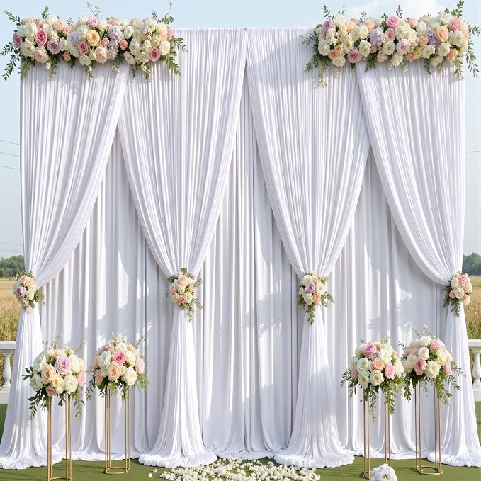 30x14ft White Backdrop Curtains for Parties, Wrinkle Free Polyester 6 Panels Photo Backdrop Drapes 14 ft Long Back Drop Cloth for Wedding Birthday Photography Background Party