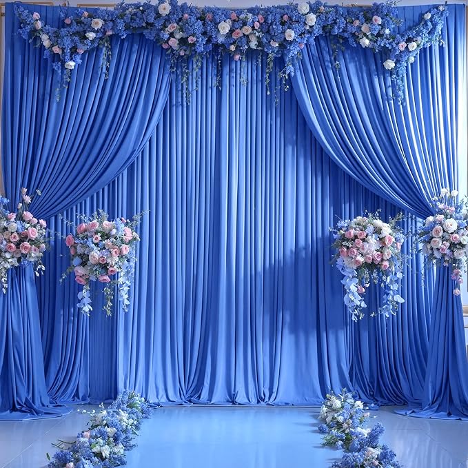 4 Panels Royal Blue Backdrop Curtains for Wedding Party Wrinkle Free Backdrops Curtain Drapes Fabric Decorations Photo Back Drop Cloth for Baby Shower Photography Stage Reception 20ft(W) x 12ft(H)