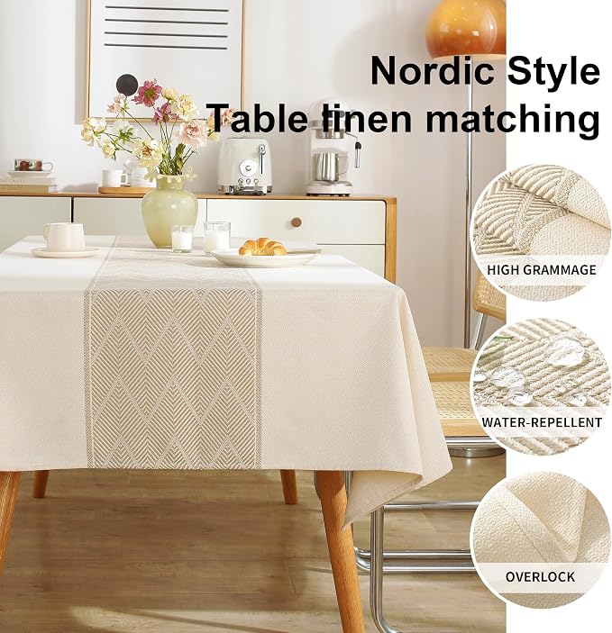 Linen Tablecloths for Rectangle Tables,About 8 FT Table Cloth Advanced Waterproofing Technology for Dinningroom,Farmhouse
