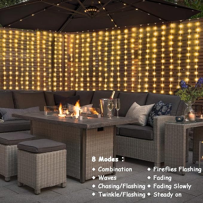 ZAIYW 1200 LED Curtain Lights 10x10Ft, Plug in Fairy Curtain Lights with Timer Remote Control Outdoor Curtain String Lights Waterproof for Patio Wedding Xmas Home Decor (Warm White)