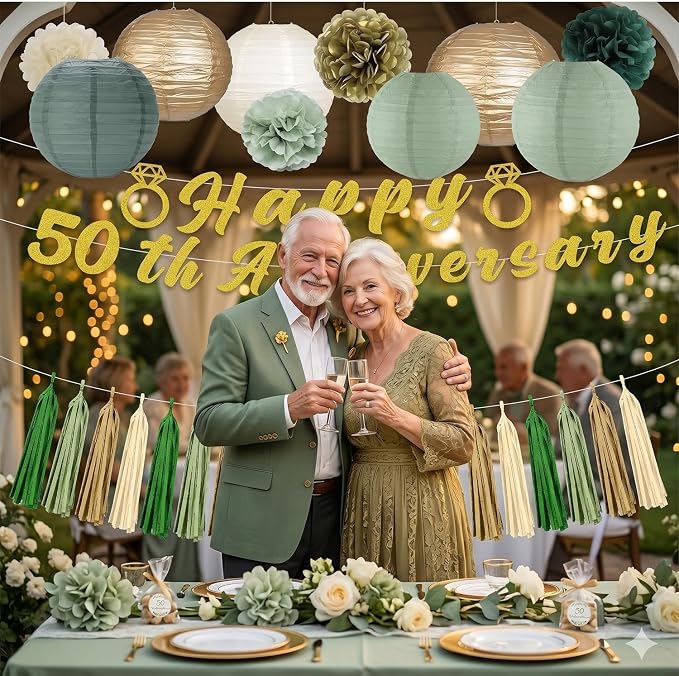 50th Anniversary Decorations, 21PCS Happy 50th Anniversary Party Banners Pompoms Paper Lanterns Tassels Decor Set, Cheers to 50 Years Wedding Celebration Party Supplies for Dad Mom