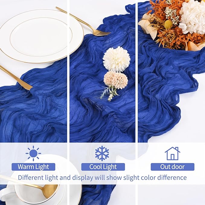 8 Pack Royal Blue Cheesecloth Table Runner 120 Inch 10FT Boho Rustic Sheer Gauze Cheese Cloth Table Runner for Wedding Baby Shower Birthday Party Table Decor