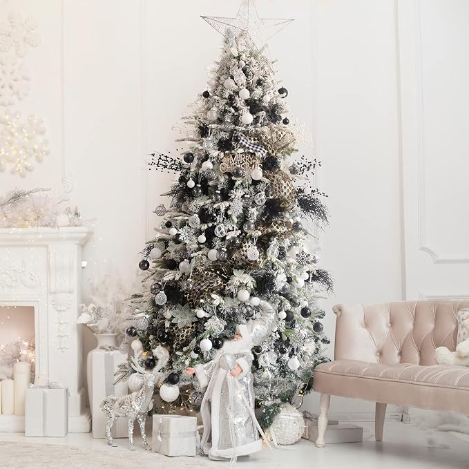 CristBest 30ct Christmas Ball Ornaments-60mm/2.36" Shatterproof Clear Plastic Xmas Balls Baubles Set with Stuffed Delicate Sparkling, Hanging Christmas Tree Decorations(White)