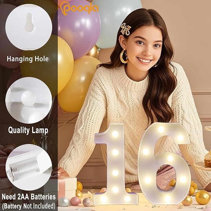 Pooqla 75th Birthday Decoration for Her Him, Decorative LED Light Up Numbers, Marquee Numbers 75 Sign for Party Backdrop 75th Wedding Anniversary Decor Gift, Warm White and Colorful Number 75