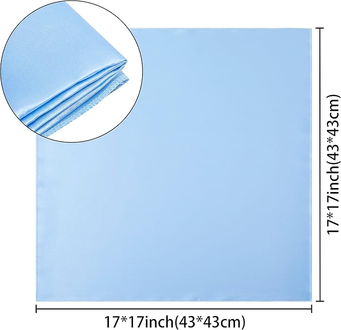 24 Pack Square Satin Dinner Napkins, 17x17 Inches Silky Soft Smooth Table Cloth Napkins for Restaurant Weddings Banquet Party Decoration, Light Blue