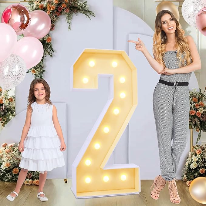 4ft Marquee for Numbers 2, 2025 Marquee for Numbers 4 Feet Tall, Mosaic Numbers for Balloons, Light up Numbers for Party Decorations, Birthday, Anniversary Party Decor (Number 2)