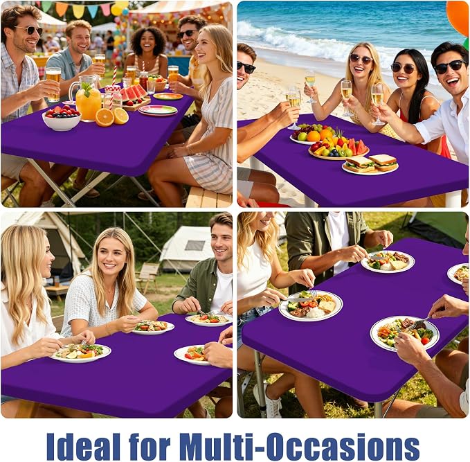 Moosfor Spandex 5 Foot Rectangle Table Cloth 4 Pack, Elastic Fitted Tablecloths for Picnic, Stretch Washable Patio Table Cover for Outdoor, Camping, Banquet and Parties (Purple, 30"x60")