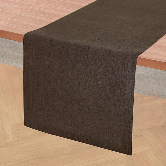 Solino Home Linen Chambray Brown Table Runner 108 Inches Long - Athena, 100% Pure Linen Dining Table Runner 14 x 108 Inch for Mothers Day - Handcrafted and Machine Washable