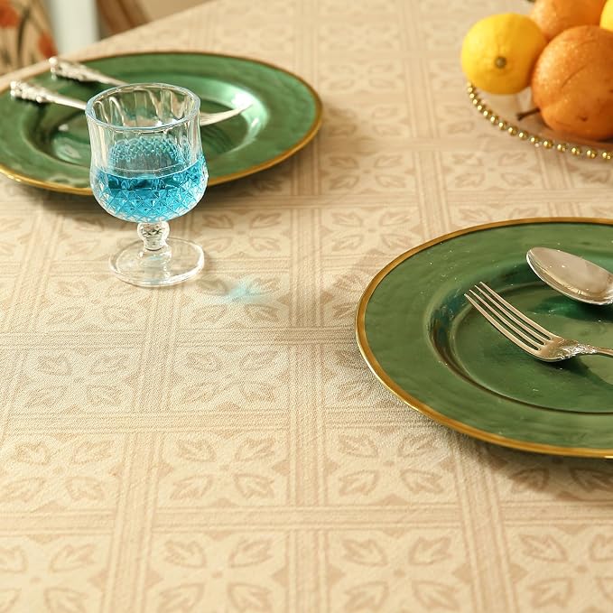 patdrea Designer French Linen Tablecloth,Rectangular,79"x55"-Fram | Elegant Durable Table Cloth for Rectangle Table,Vintage Block Print,for Dining Room Tea Party Thanksgiving,Beige
