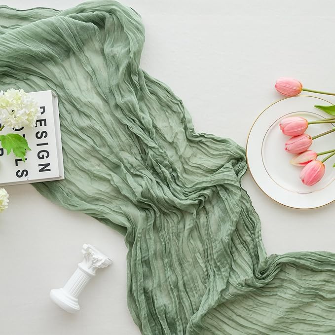 Sage Green Cheesecloth Table Runner Fall Autumn Decor 10ft Table Cloth for Wedding Party Baby Bridal Shower Birthday Halloween Thanksgiving Decoration