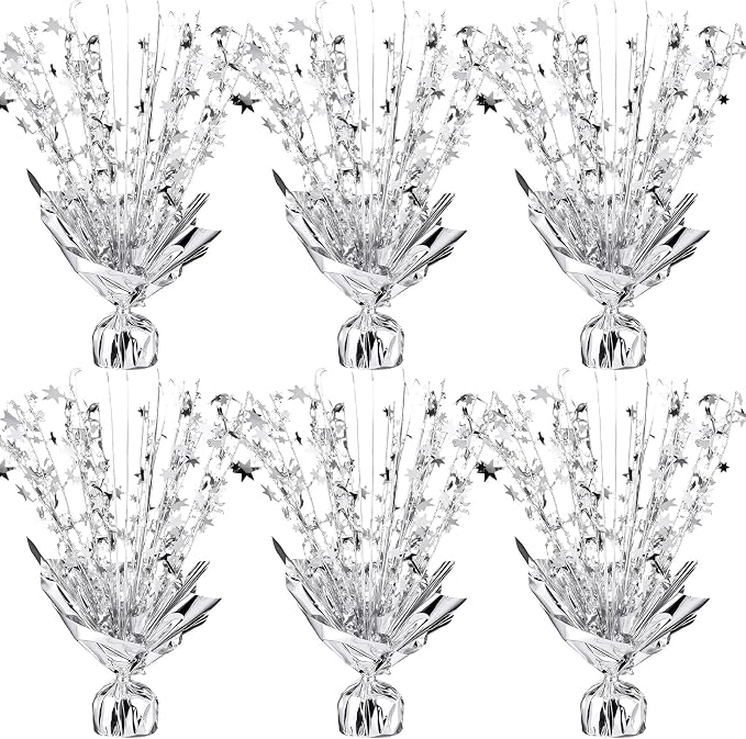 6 Pack Metallic Foil Spray Centerpiece Star Table Decoration Burst Table Centerpieces for Birthday Weddings Anniversaries Christmas New Year Holiday Party Supplies Decor (Silver)