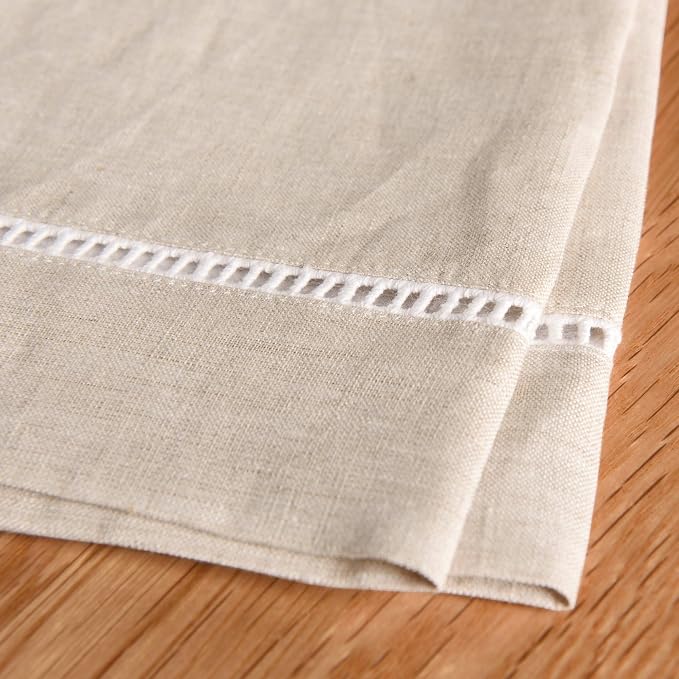Simple&Opulence 100% Linen Dinner Napkins, Hemstitched Decorative 18x18 Inch Natural French Flax Cloth, Pack of 4 Reusable Napkins,Stone Washed with Handcrafted Mitered Corners