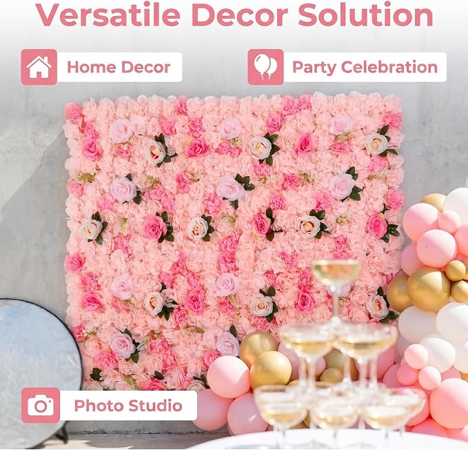 3D Flower Wall Backdrop 6 Pack, 24x16 Inch Soft Pink Artificial Rose Panels for Wedding, Party, Photo Studio, Home & Fence Decor