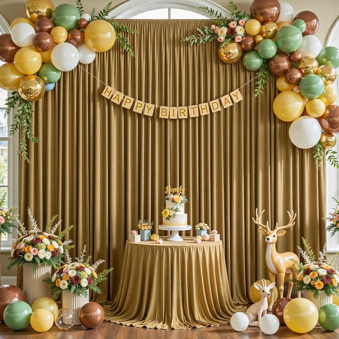 Brown Backdrop Curtains-Wrinkle-Free Polyester Photography Drapes Party Curtain Background for Baby Shower Wedding Decorations- 24 X10FT (Brown)