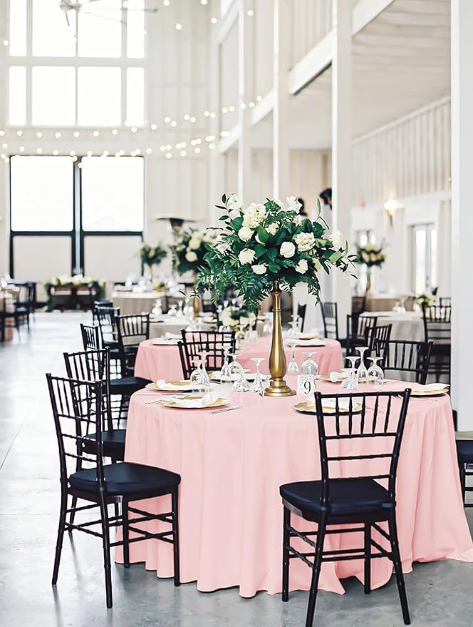 fani 8 Pack Polyester Round Tablecloth 120 Inch Pink Circular Table Cloth, Stain and Wrinkle Resistant Washable Round Table Cover for Wedding Party Kitchen Dining Table Buffet Parties Camping