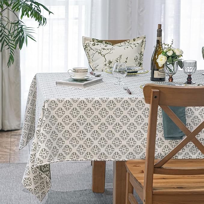 Rectangle Gingham Tablecloth, Washable Wrinkle Free Green Table Cloth, Retro White-Green Raised Jacquard Checkered Pattern Table Cover for Dining, Farmhouse, Wedding, Outdoor - 60''x84''