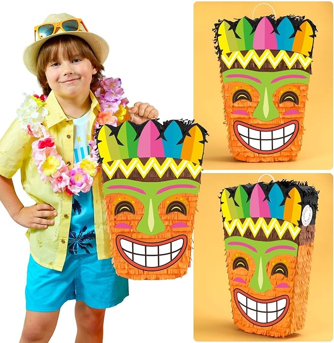 Wernnsai Tropical Hawaii Piata with Blindfold and Bat for Girls & Boys - Hawaiian Luau Themed Party Decoration