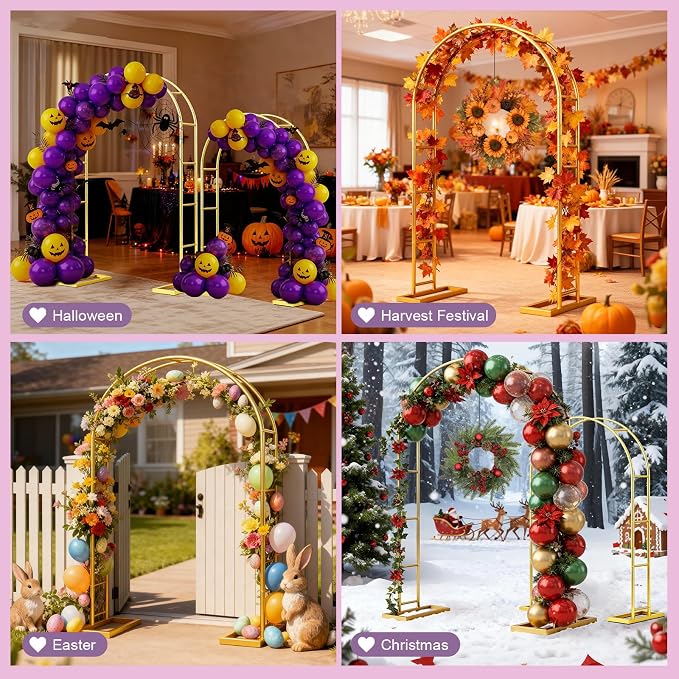 Metal Garden Arch Trellis Arbor Set of 2, 7.2FT+6FT Wedding Arch Stand with Steel Frame, Metal Pergola Arbor with Base for Decor Valentines Day Garden Trellis Climbing Plant, Bridal Party Ceremony
