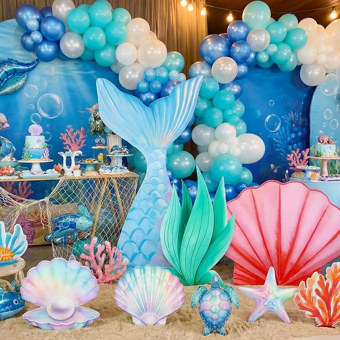 9 Pcs Large Under The Sea Party Decorations Mermaid Birthday Decorations, Ocean Theme Party Supplies, Shell, Starfish, Jellyfish, Seaweed, Coral Stand up Cardboard Cutouts for Baby Shower