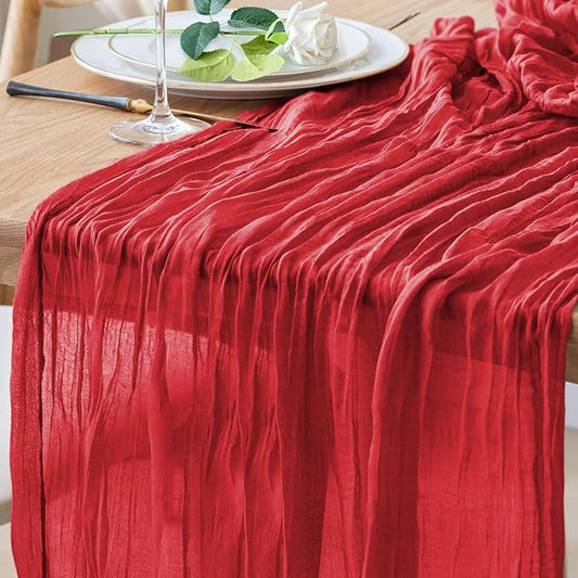 Table Runner Cheesecloth 10FT Red Boho Gauze Cheese Cloth Rustic Sheer Table Runners for Wedding Birthday Bridal Baby Shower Party Decoration
