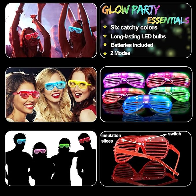 iGeeKid 36 Pack LED Glasses Glow Sticks Glasses Light Up Party Favors Glow In The Dark Party Supplies for Kids Adults Rave Neon Valentines Day Light Up Toys Gifts for Birthday Wedding Carnival Party