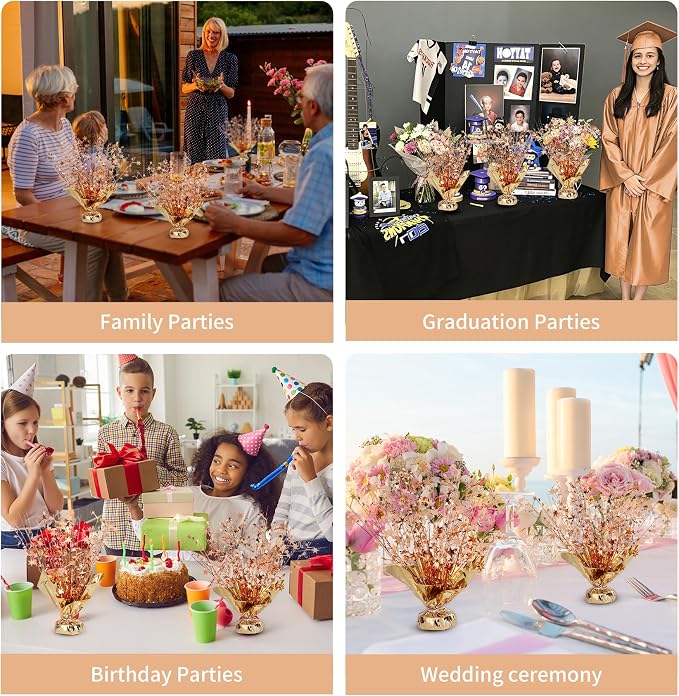 8 Pack Metallic Star Spray Centerpieces for Tables - Bulk 12.4" Foil Fountain Table Decorations for Large Events, Graduation 2026, Wedding Reception (Rose Gold)