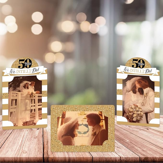 Big Dot of Happiness We Still Do - 50th Wedding Anniversary - Anniversary Party 4x6 Picture Display - Paper Photo Frames - Set of 12