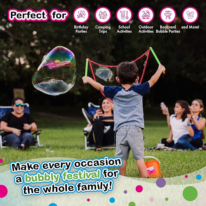 WOWmazing Mega Value Big Bubble Kit: 2 Large Bubble Wands 6-Pack of Big Bubble Powder (Makes 6 Gallons) | Outdoor Toy for Kids, Boys, Girls | Powder Made in USA