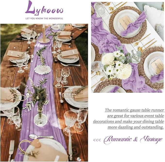 24 Packs Lilac Table Runner, Charming Cheesecloth Table Runner 17 x 108inch, Gauze Boho Wedding Decoration Rustic Sheer Fabric Cheese Cloth Table Runners for Wedding Party Bridal Shower