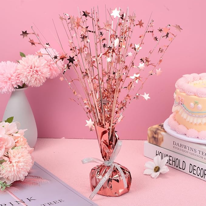 Crowye 6 Pcs Metallic Foil Spray Centerpiece Party Star Decoration Table Decor for Birthday Wedding Bachelorette Summer Party Holiday(Rose Gold,Small Star)