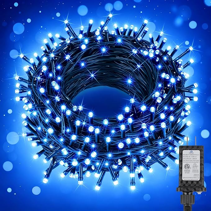 Extra Long 132ft Christmas Decorative Mini Lights, 400 LED Green Wire Fairy Starry String Lights Plug in, Timer & Memory & 8 Modes, for Indoor Outdoor Xmas Tree Wedding Party Decoration,Blue