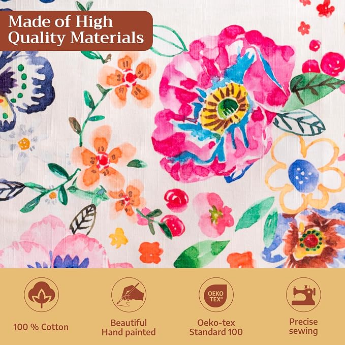 Maison d' Hermine Table Cloth Rectangle Table 100% Cotton 60 x 90 Inches Tablecloth Reusable Decorative for Dining Kitchen Room Party Home Hotel Restaurant Spring Summer - Happy Florals - High Summer