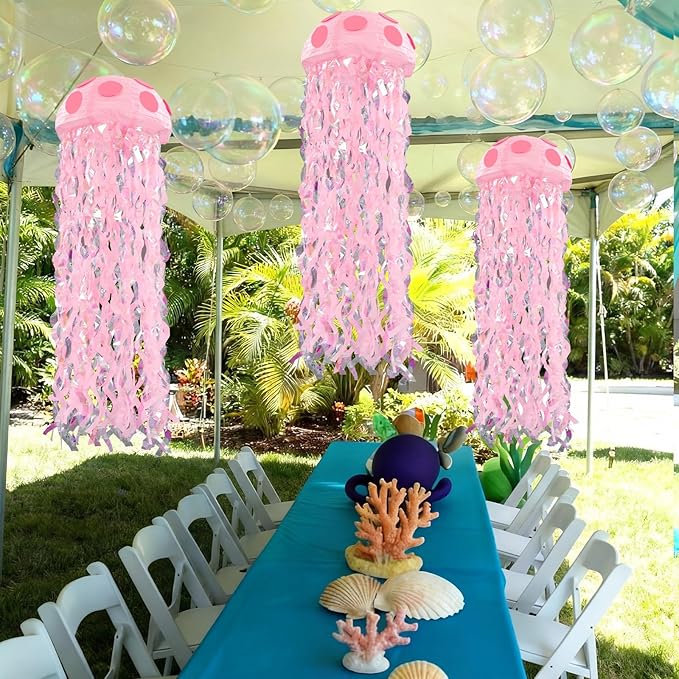 VioraWhite 37 Pcs Cartoon Sponge Party Decorations 6 Pcs 9.8'' Hanging Jellyfish Paper Lanterns with Bubble Garlands Flower Crepe Paper Under The Sea Party Decorations for Mermaid Ocean Birthday Decor