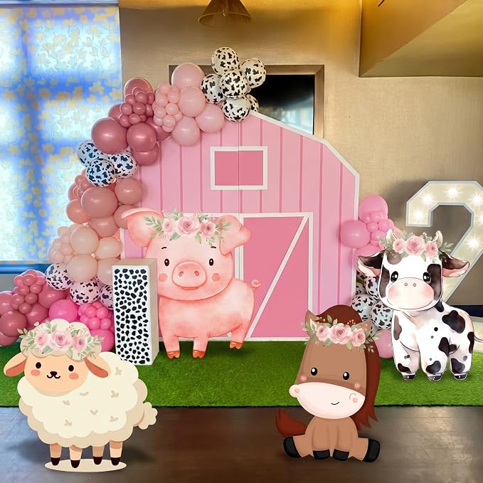 Gemscream 4 Pcs Large Pink Farm Animals Decorations 22.4 Inch Cute Animal Cutouts Cartoon Backdrop for Farm Birthday Party Supplies Baby Shower Decorations Photo Booth Props Gifts